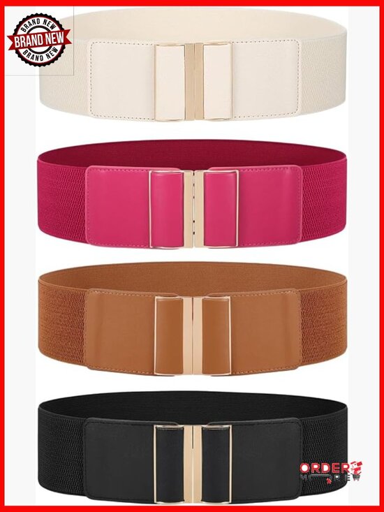 4 Pack Wide Elastic Stretch Waist Belts for Dresses main image 7